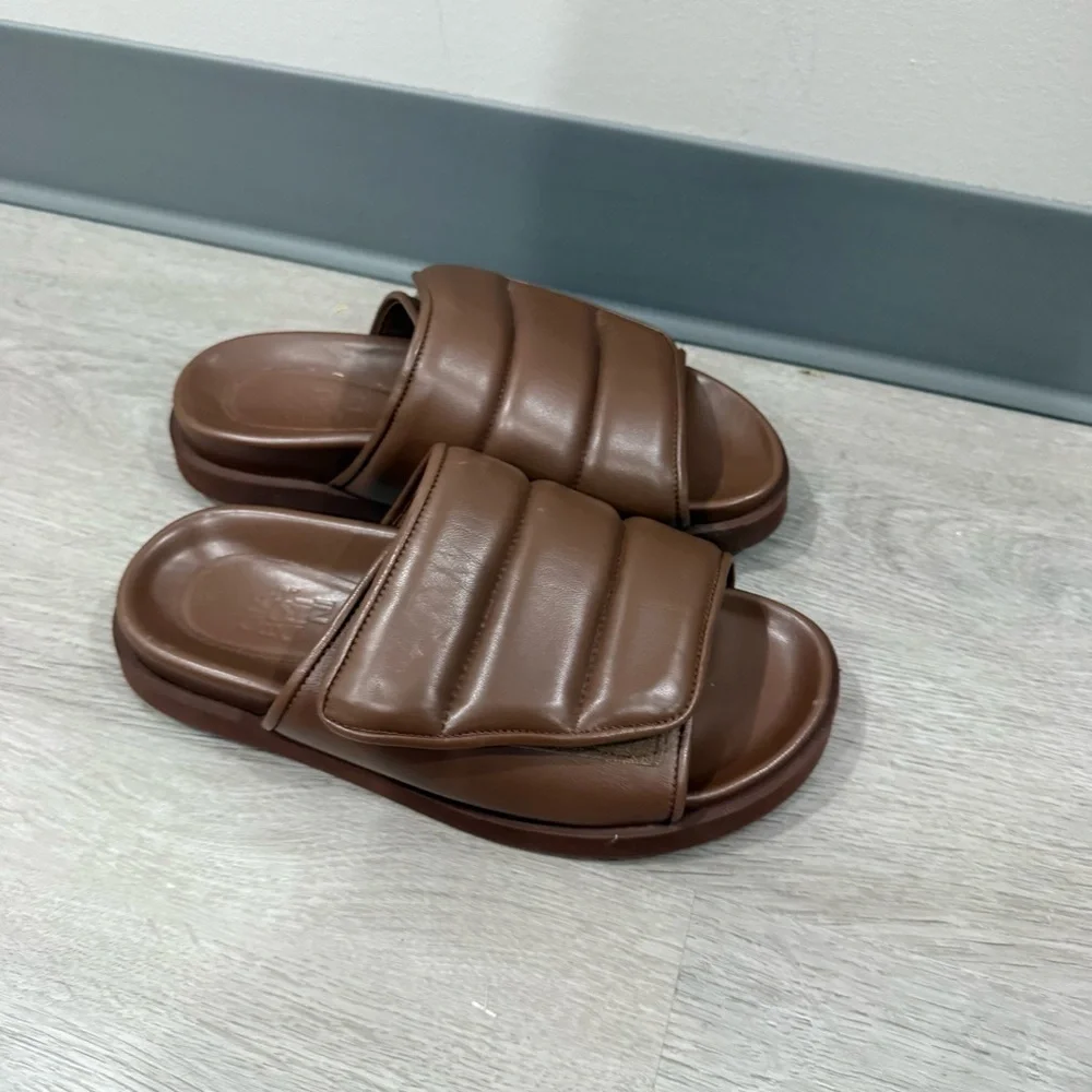 Gia Borghini Sandals Padded Strap Slides Quilted in Coffee Brown